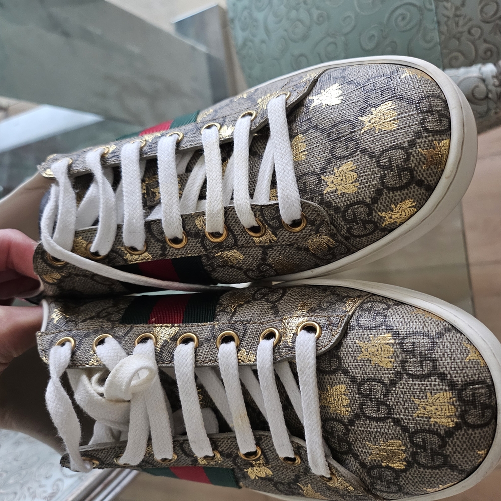 Gucci Women's Patterned Sneakers - Gold and Green - Picture 5 of 7
